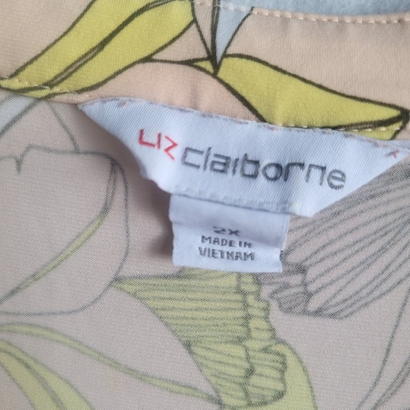 Liz Claiborne Size 2x Blush Pink Sleeveless Floral Print Stretch Blouse Tie Neck - Picture 6 of 9